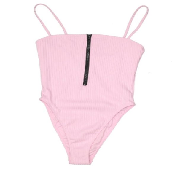 Forever 21 Ribbed Knit One Piece Zip Up Swimsuit - Picture 3 of 4